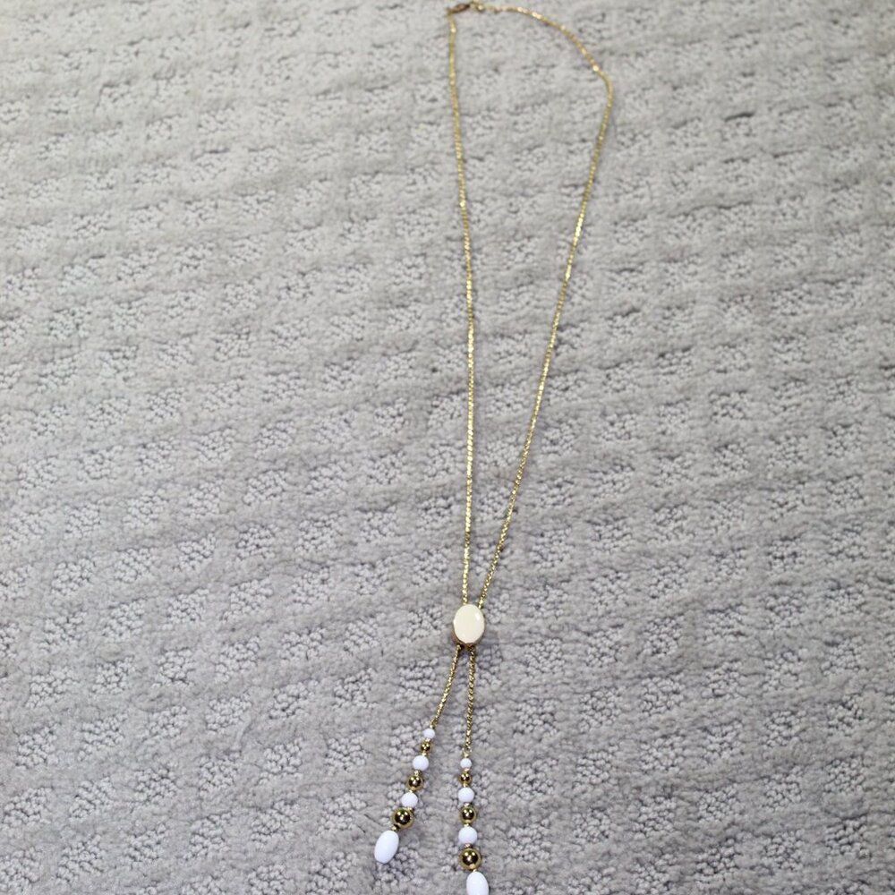 Vintage Napier Gold-tone Oval Adjustable Slide Double Dangling Necklace Signed